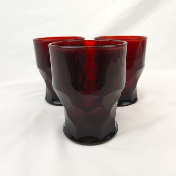 Vintage Anchor Hocking Ruby Red Depression Glass Drinking Tumbler Set of 4 - Picture 2 of 8